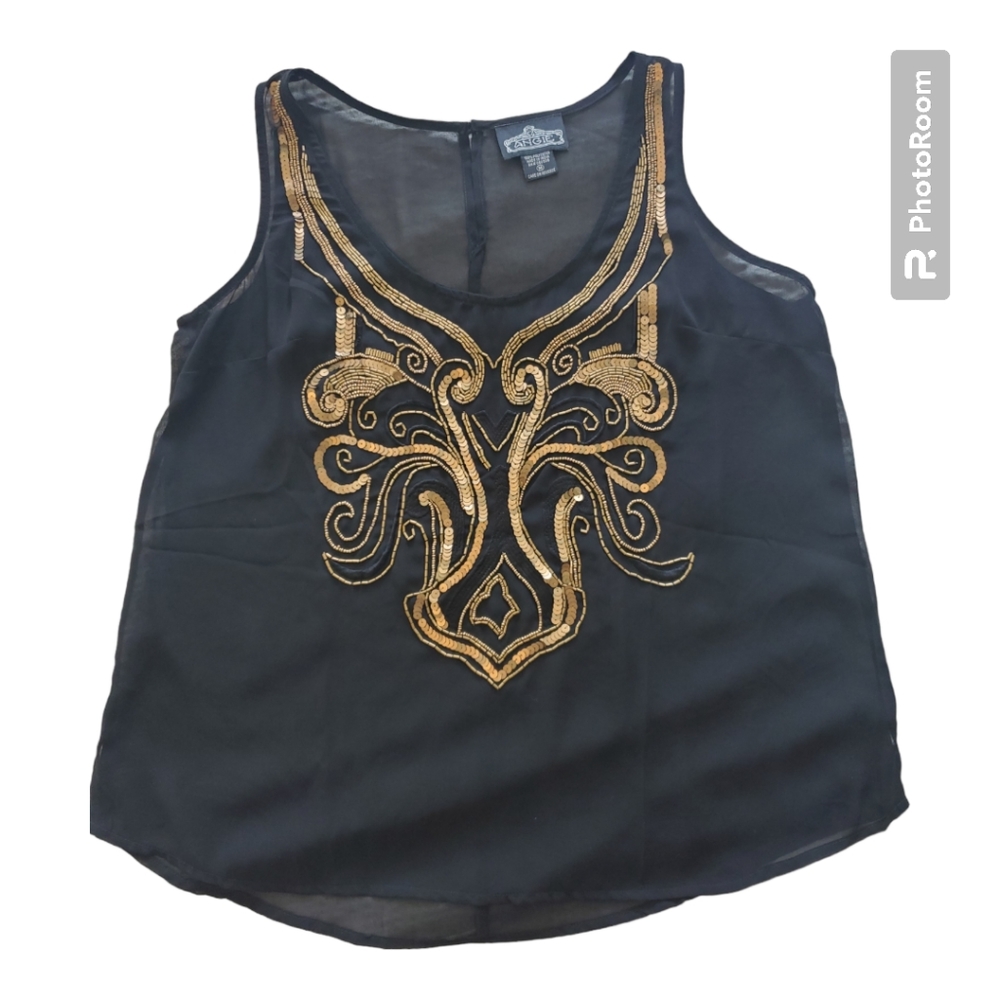 Very Sheer and beautiful sequins beaded sleeveless top for women Size M